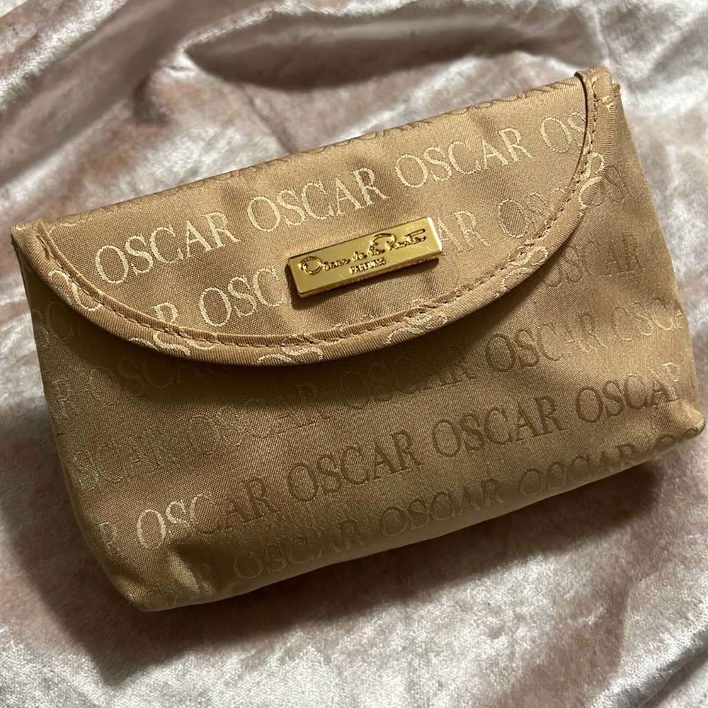Vintage Oscar De La Renta Gold Yellow Make Up Cosmetic Travel Bag